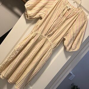 a.n.a Cream and Pink Striped Midi Dress